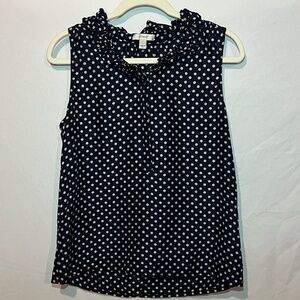 J.Crew Ruffled Navy Blue and Polka Dots Sleeveless Blouse Size 6